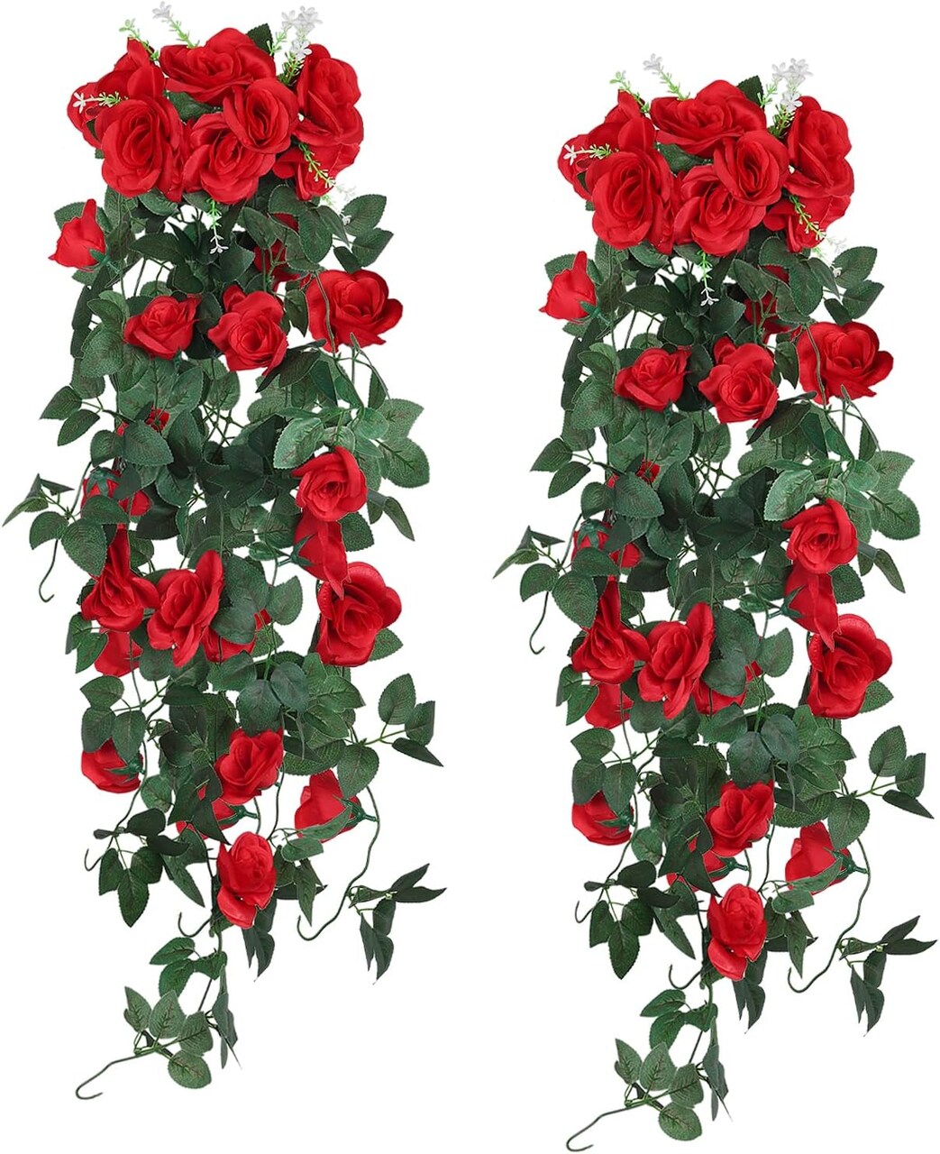 2PCS 3.3Ft Artificial Hanging Rose Vines – Red Flower Garland for Home, Garden, Wedding, Indoor & Outdoor Decor, Valentine’s Day Gift